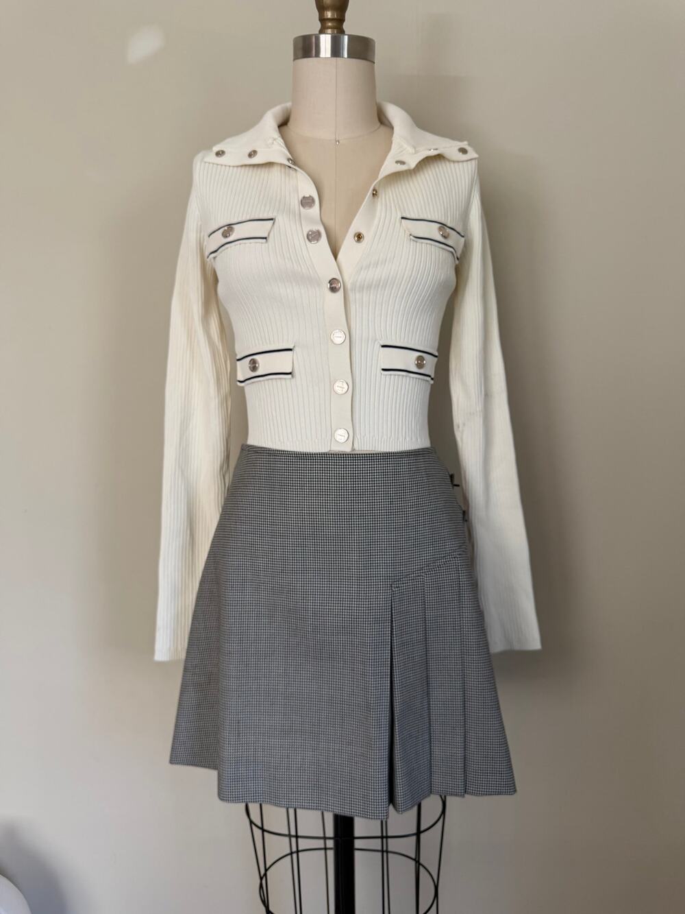 CHRISTIAN DIOR GALLIANO Y2K WOOL HOUNDSTOOTH BUCKLE MINI SKIRT FR40